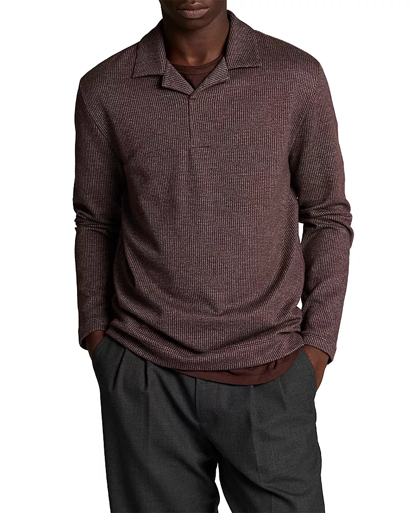 Vince Blurred Birdseye Long Sleeve Polo Shirt