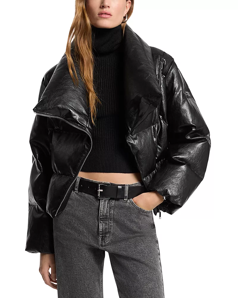 Michael Kors Faux Leather Moto Puffer Jacket