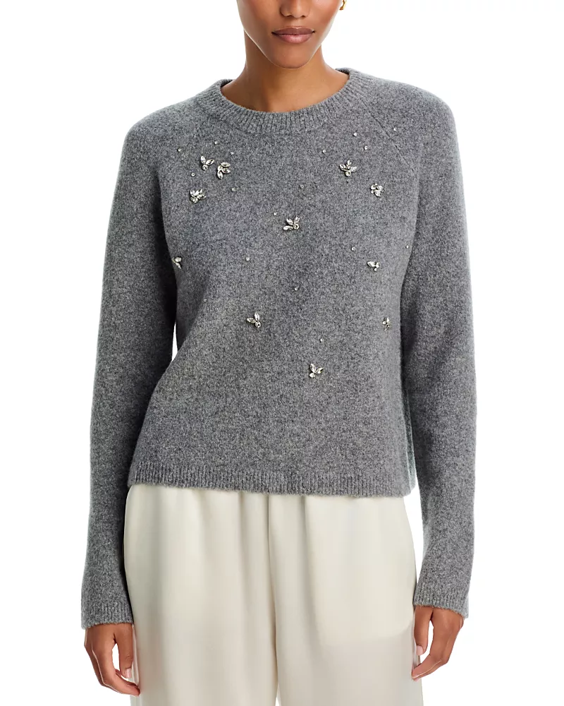 Velvet by Graham & Spencer Jewel Embellished Wool Blend Crewneck Sweater