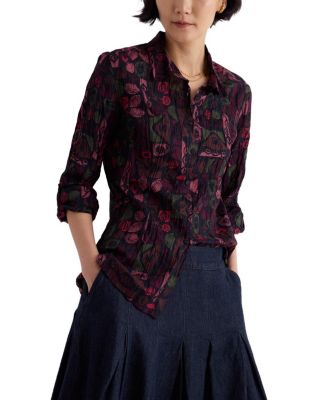  Larissa Crinkled Cotton 3/4 Sleeve Shirt