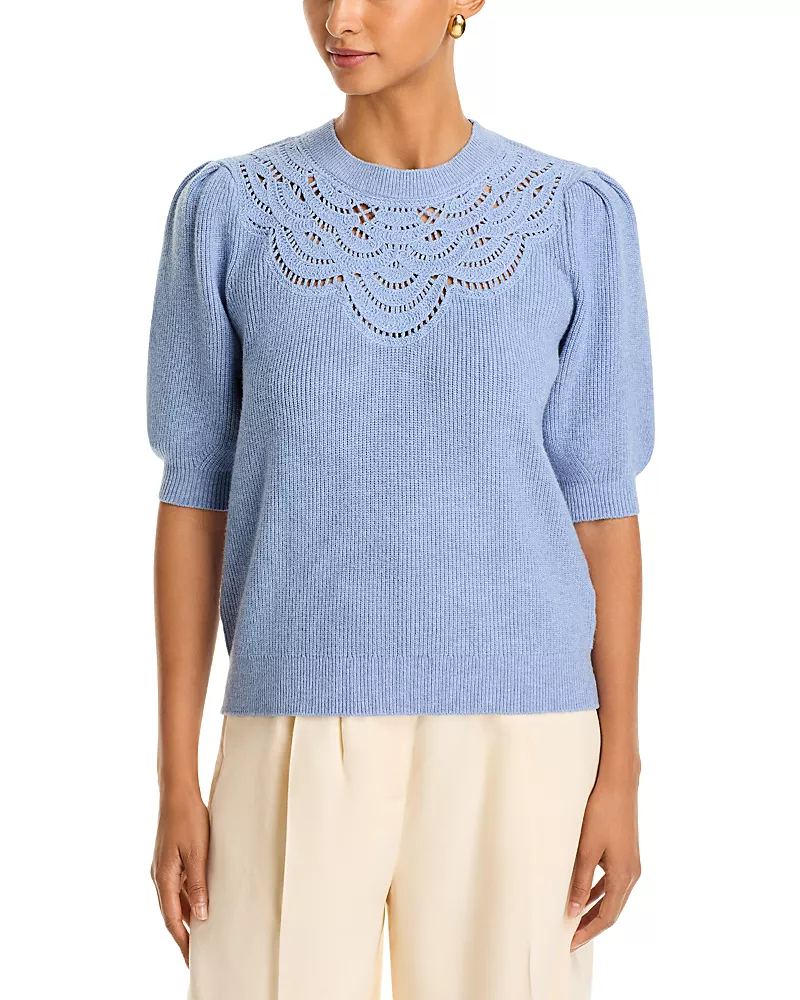 Sioni Crochet Yoke Crewneck Sweater