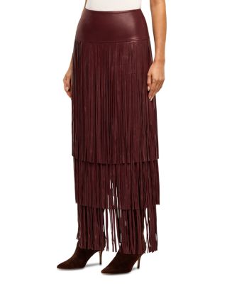 Karoline Maxi Fringe Faux Leather Skirt 