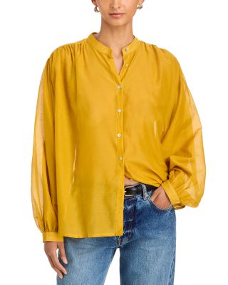 Sylvana Band Collar Cotton & Silk Shirt