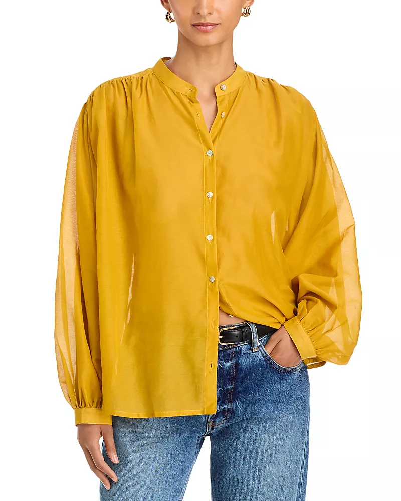 Johnny Was Sylvana Band Collar Cotton & Silk Shirt
