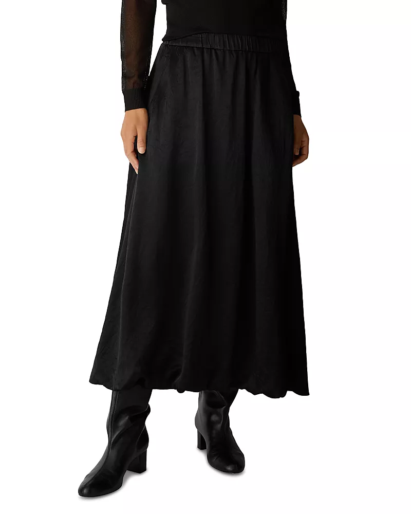 Eileen Fisher Textured Satin Bubble Hem Elastic Waist Skirt