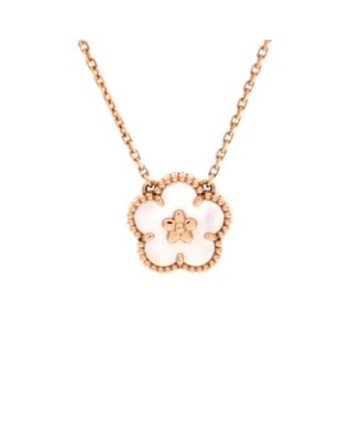  Lucky Spring Plum Blossom Pendant Necklace 18K Rose Gold and Mother of Pearl, 16.25"
