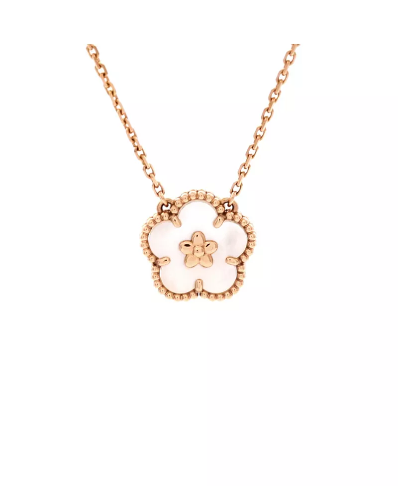 Pre-Owned Van Cleef & Arpels Lucky Spring Plum Blossom Pendant Necklace 18K Rose Gold and Mother of Pearl, 16.25