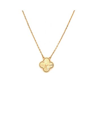  Vintage Alhambra Pendant Necklace Guilloche 18K Gold, 16.25"