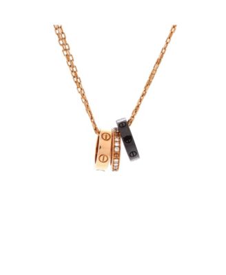  Love 3 Ring Pendant Necklace 18K Rose Gold and Ceramic with Diamonds, 16.25"