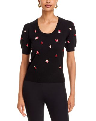 Rose Embellished Puff Sleeve Sweater