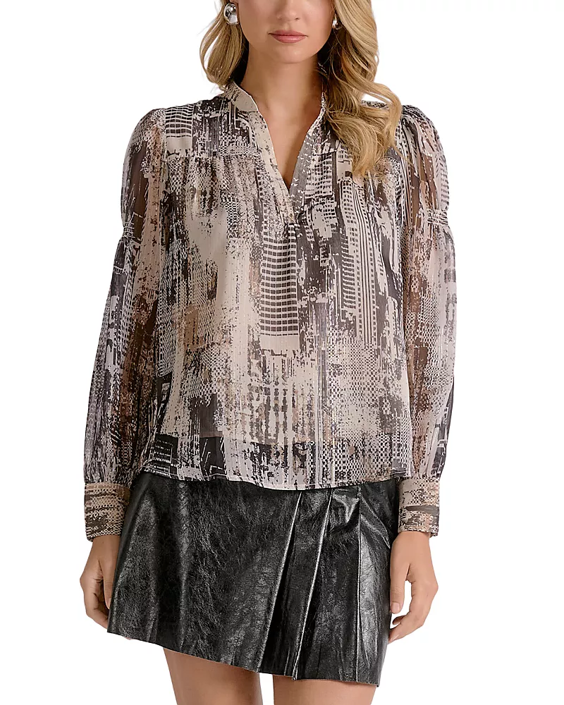 Elan Long Sleeve V Neck Peasant Top