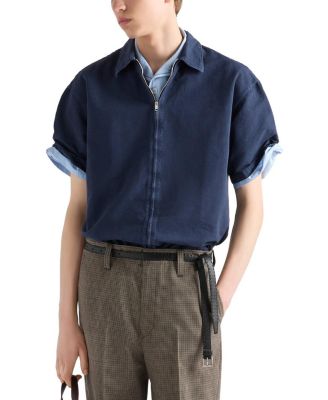 Short-Sleeved Cotton Zipper Shirt
