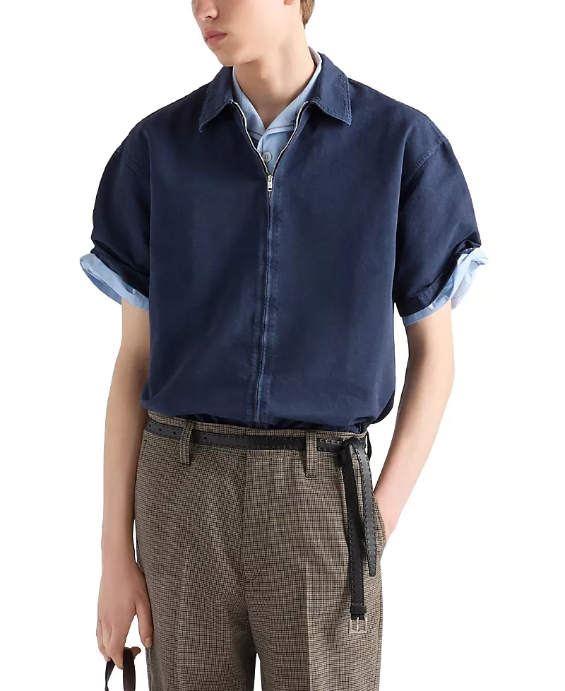 Prada Short-sleeved Cotton Zipper Shirt