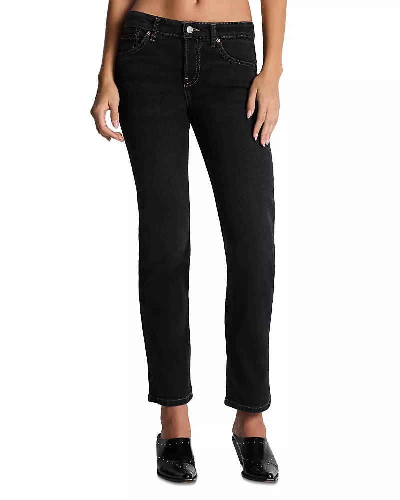 Re/Done Pixie Cotton Mid Rise Stretch Ankle Straight Jeans in Last Call