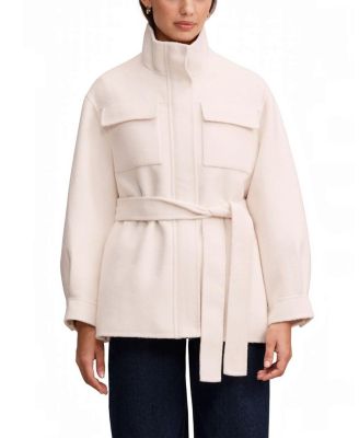 Women's Wren Belted Shacket Wool Blend Zip Front with Chest Patch Pockets
