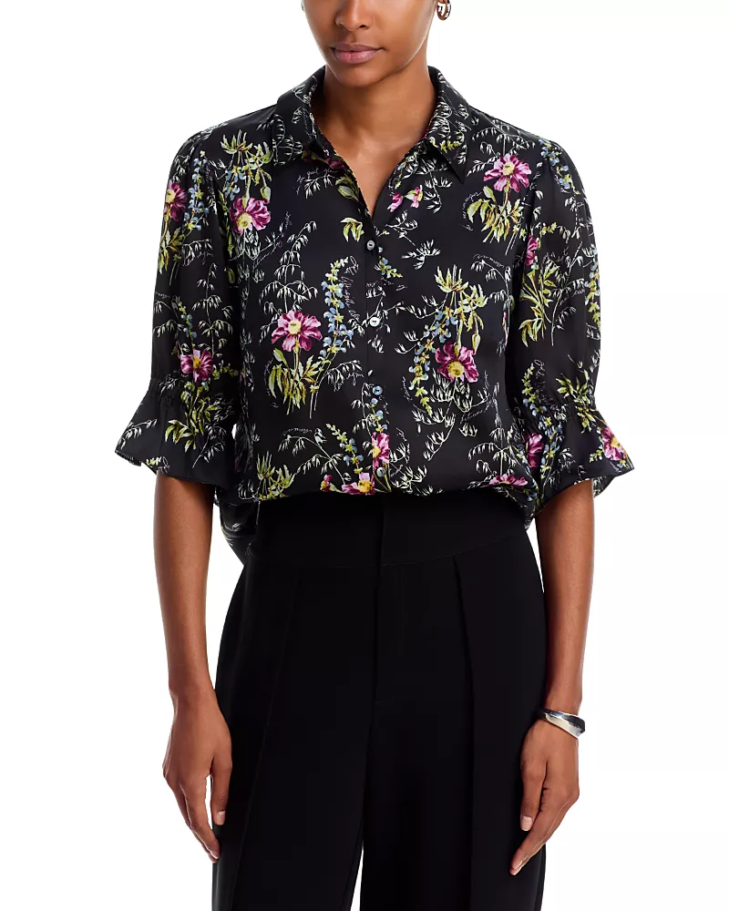 Cinq a Sept Fiona Wildflower Whispers Collared Ruffle Top