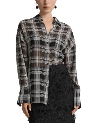 Joyse Sheer Plaid Tie Back Button Up Shirt