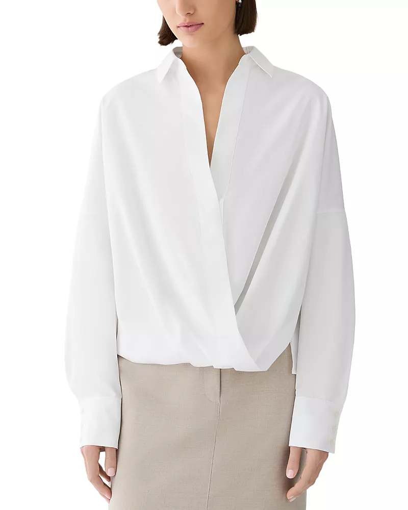 Lafayette 148 New York Cotton Oversized Twist Waist Pullover Shirt