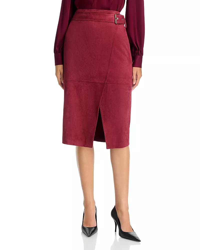 Elie Tahari Danica Faux Suede Belted Skirt