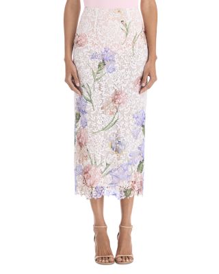 Iris Print Lace Pencil Skirt 