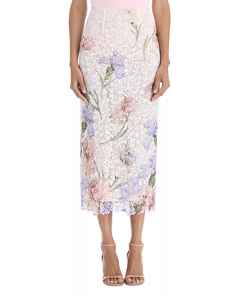 Oscar de la Renta Iris Print Lace Pencil Skirt