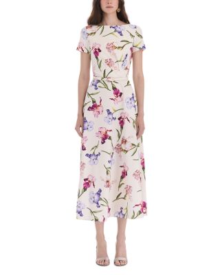 Iris Flower Print Cotton Stretch Dress