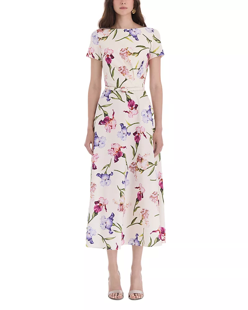 Oscar de la Renta Iris Flower Print Cotton Stretch Dress