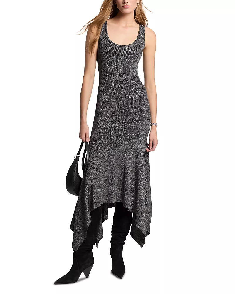 Michael Kors Metallic Viscose Handkerchief Midi Dress
