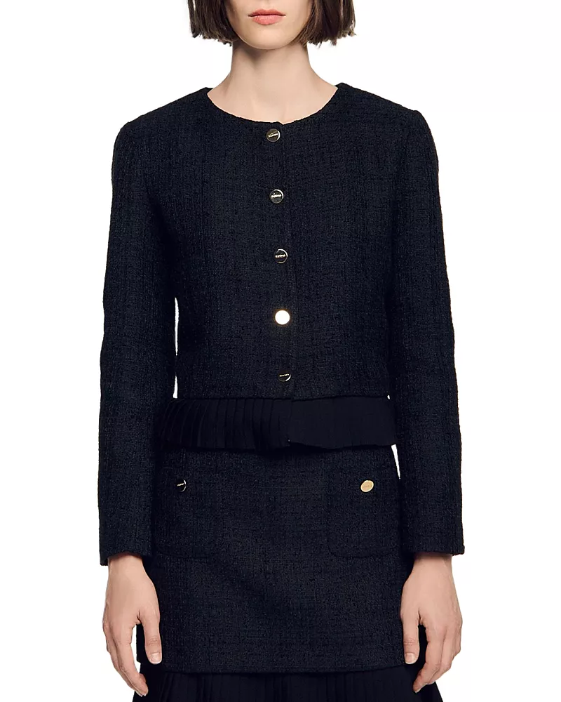 Sandro Paloma Ruffled Hem Tweed Jacket
