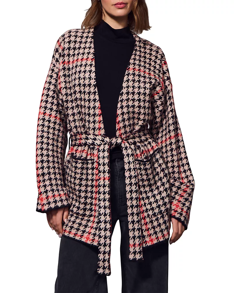 Sanctuary Houndstooth Jacquard Tie Belt Cardigan