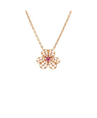Pre-Owned Van Cleef & Arpels Small Frivole Pendant Necklace 18K Rose Gold with Pink Sapphire and Pave Diamonds, 16.5