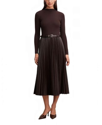  Women's Gianna Faux Leather Pleated Midi Dress