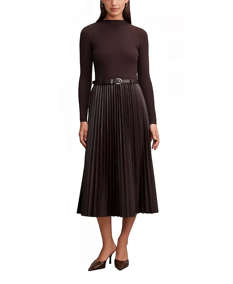 Ever New Women's Gianna Faux Leather Pleated Midi Dress