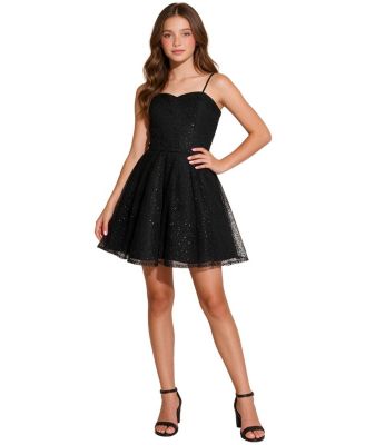 Girls' Fit and Flare Sequin Lacey Lace-Up Back Dress - Big Kid