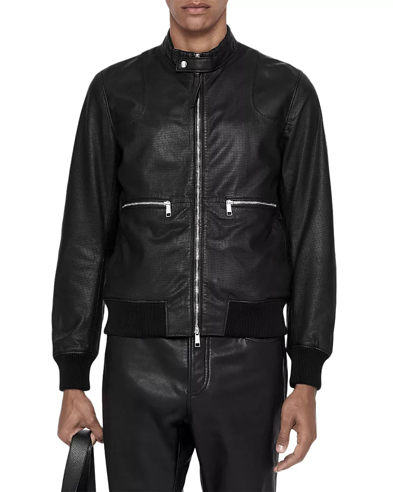 Allsaints Miro Leather Perforated Bomber Jacket