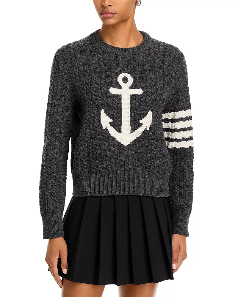 Thom Browne Anchor Intarsia Cable Knit Sweater