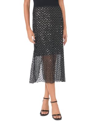Floral Sequin Mesh Midi Skirt
