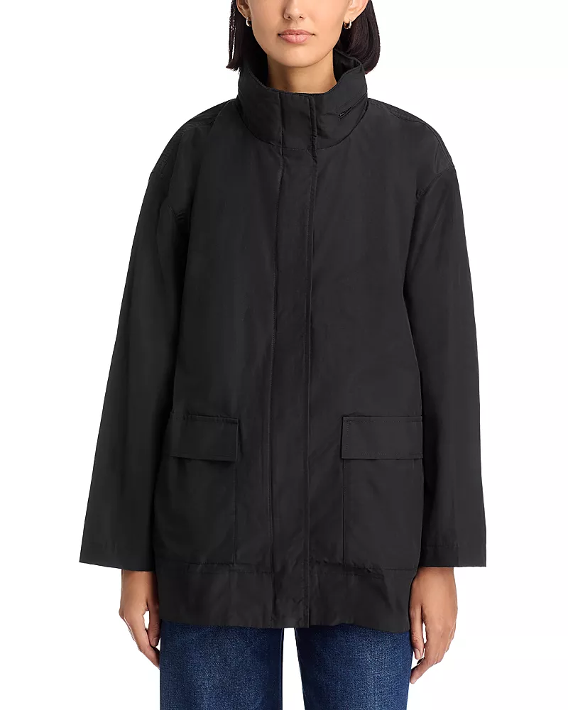 Eileen Fisher Stand Collar Hidden Hood Coat