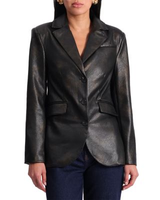 Faux Leather Fitted Single Breasted Blazer