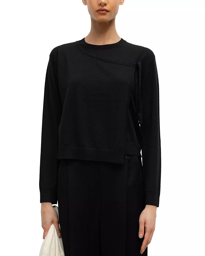 Leset James Merino Wool Tie Crewneck Sweater