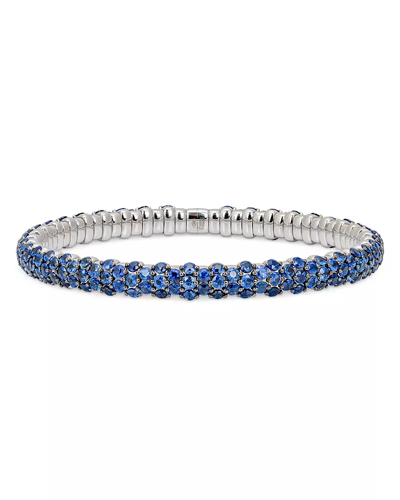 Zydo 18K White Gold Stretch Blue Sapphire Bangle Bracelet