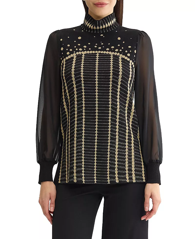 Ming Wang Plus Chiffon Sleeve Lurex Soft Knit Tunic