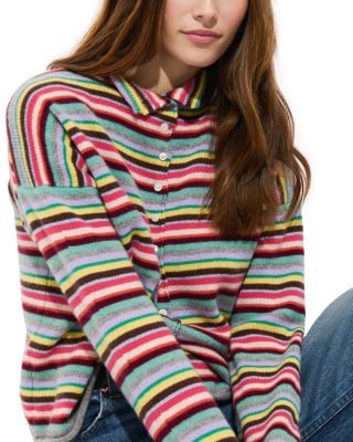 Taylor Candy Stripe Cashmere Collared Cardigan