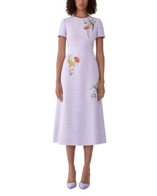 A Line Embroidered Floral Midi Dress