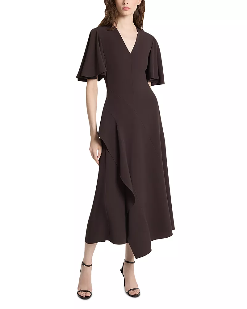 Michael Kors Collection Techno Cady Asymmetric Ruffle Dress