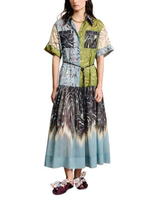 Alba Printed Cotton & Silk Drop Waist Shirtdress