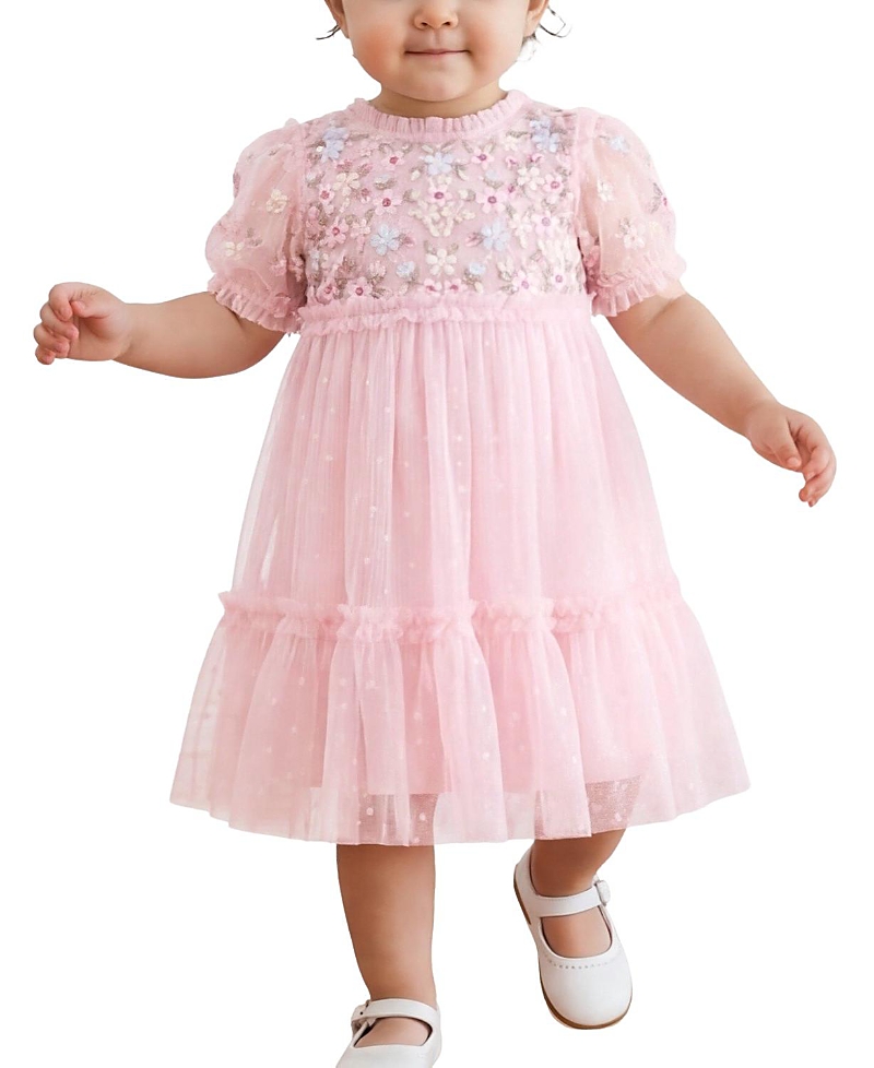 Needle & Thread Girls' Garland Ribbon Bodice Baby Dress - Baby In Peony Pink/pastel