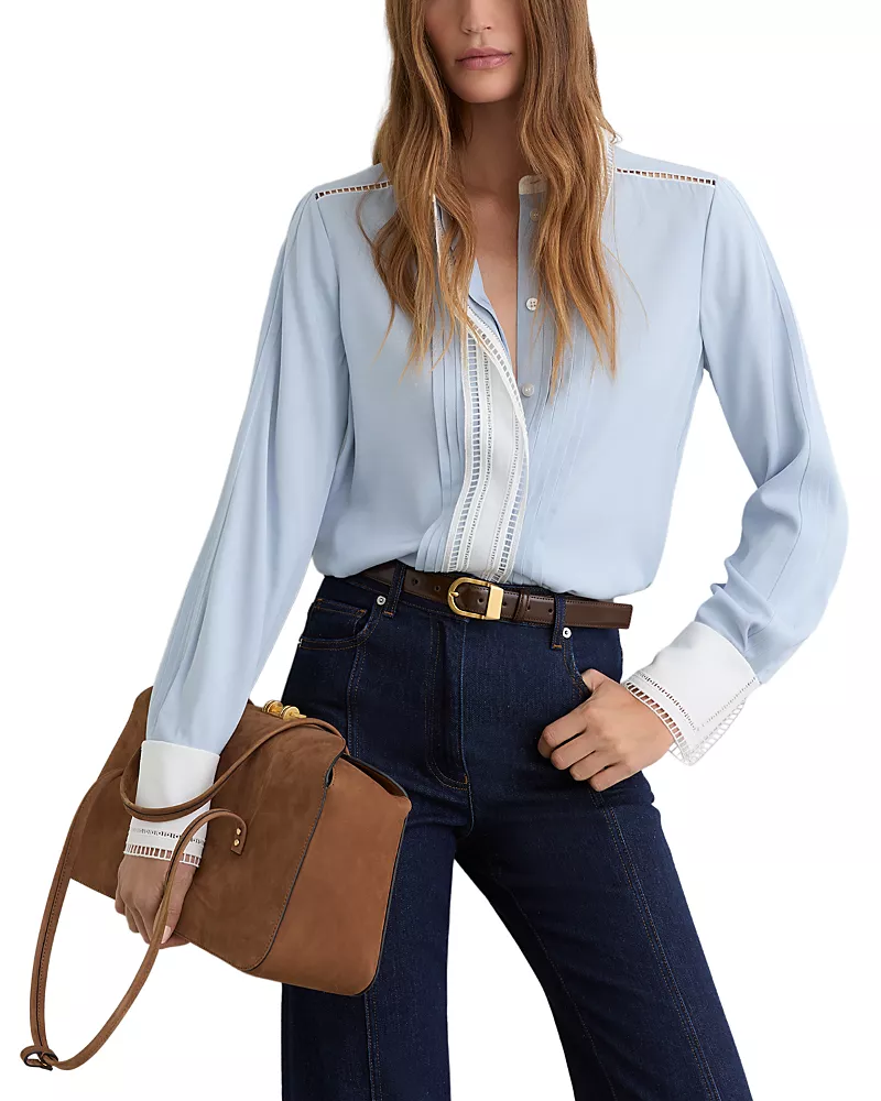 Reiss Luma Pleated Lace Trim Shirt