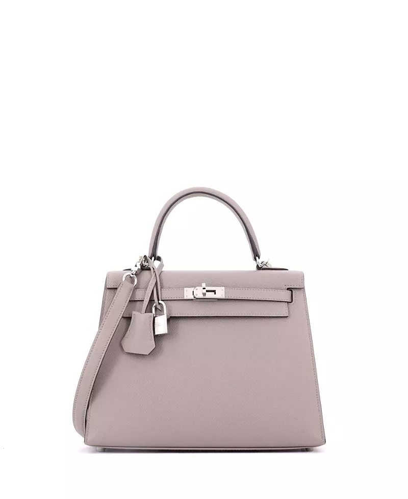 Pre-Owned HERMES Kelly 25 Handbag Grey Epsom with Palladium Hardware