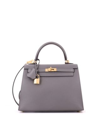 Kelly 25 Handbag Grey Madame with Gold Hardware